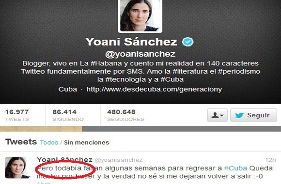 La filóloga @yoanisanchez escribe "todabia" y nos quiere hacer creer que le dieron el Ortega y Gasset por sus méritos.